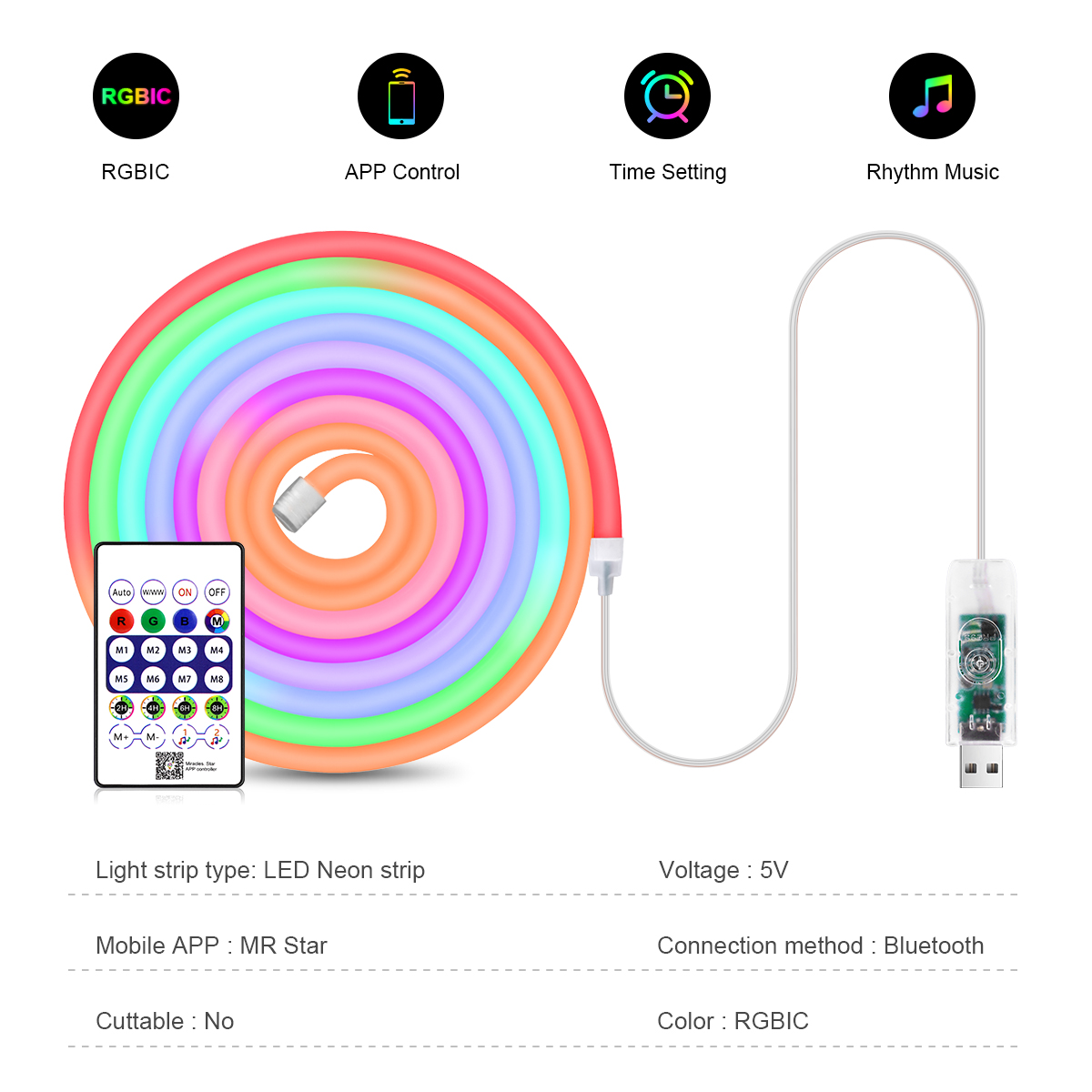 5V USB RGBIC Neon LED Strip 1M - Smart Home Poster recension och pris